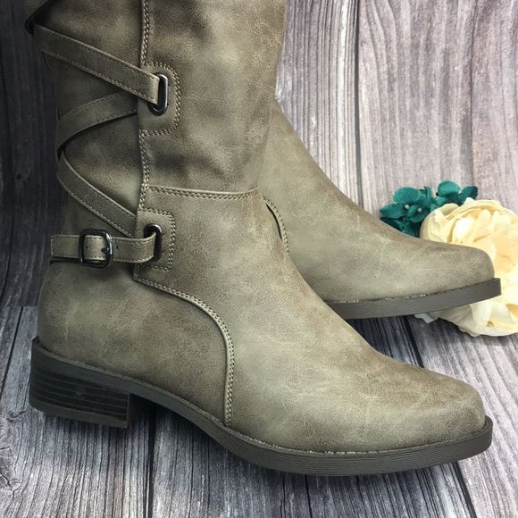 Journee Carly Taupe Vegan Leather Riding Boots 8M - Picture 5 of 11